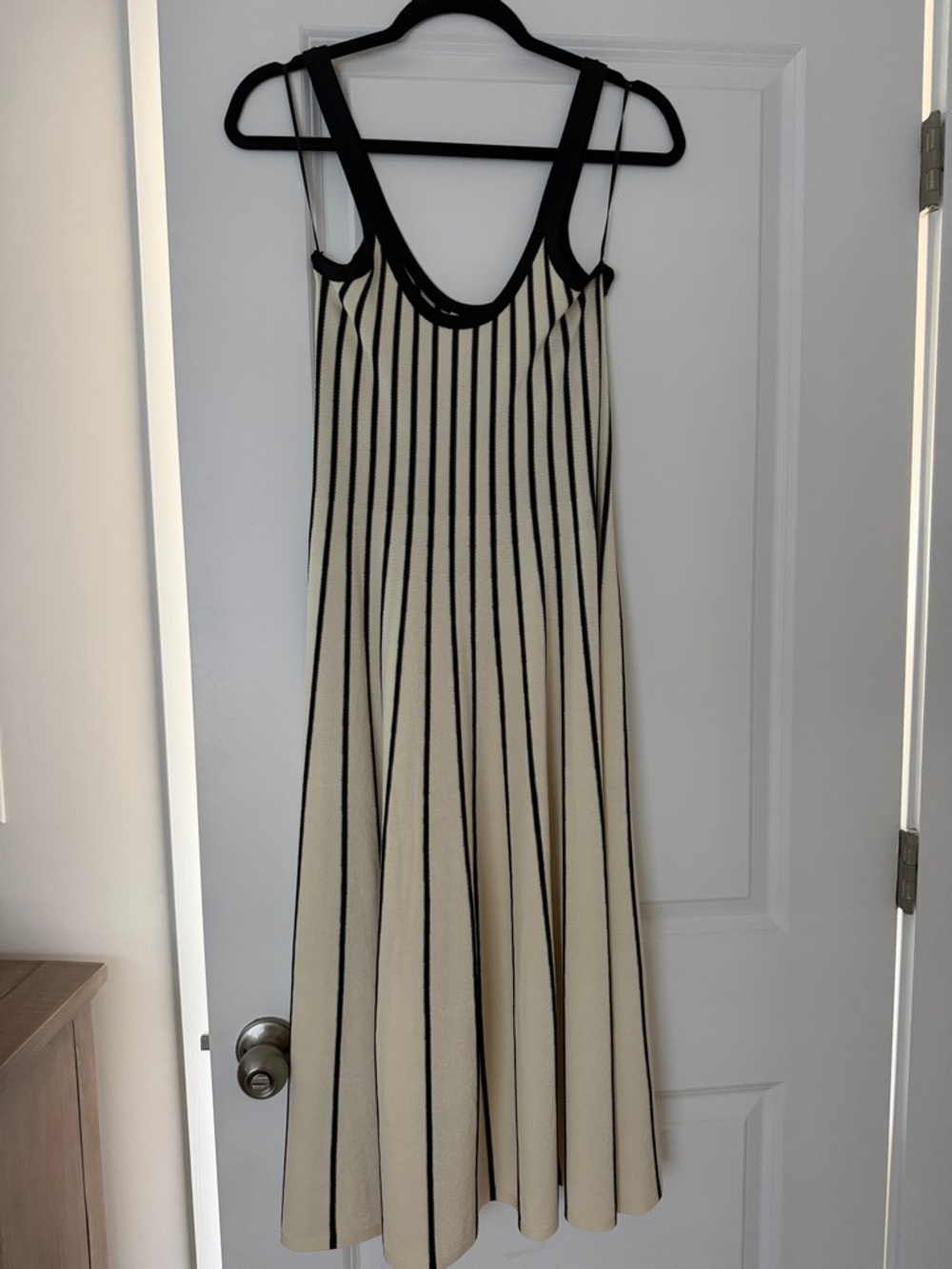 Astr Vertical Stripe Cream and Black Maxi Dress